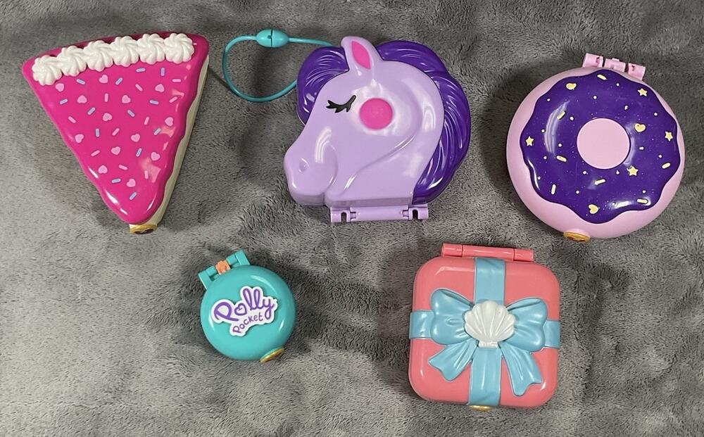 Polly Pocket Compact Lot Of 5 Unicorn Donut Cake Gift Playsets No Figures
